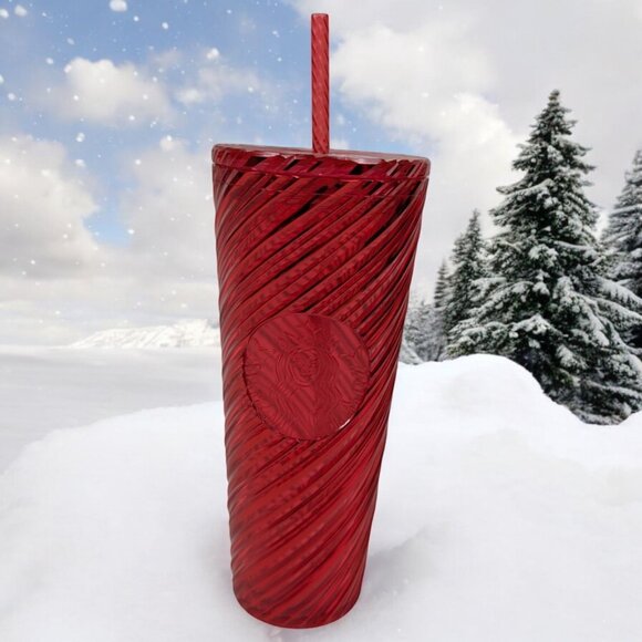 NEW Starbucks Christmas 2024 Red Swirl Venti 24oz Tumbler Cold Cup Holiday - Picture 1 of 9